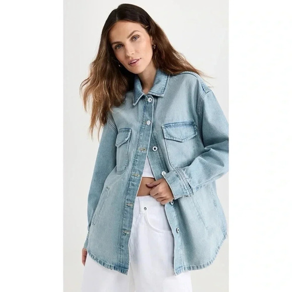 New Favorite Daughter The David Shacket Denim Jean Button Down Blue Large - Picture 15 of 17